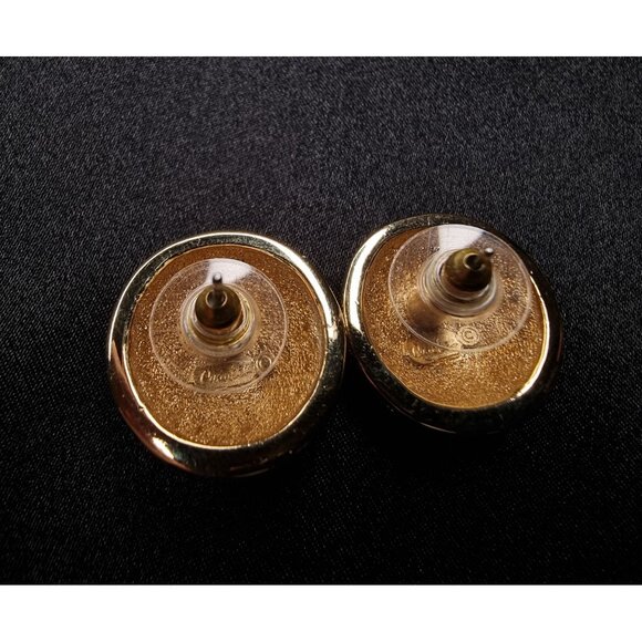 Vintage 1980s CAROLEE Signed Crystal Rhinestone Dome Earrings Gold-Tone - Picture 6 of 6